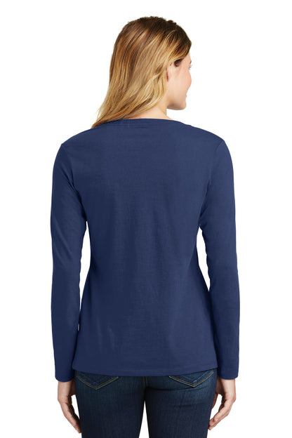 Custom Embroidered Port & Company Women's Long Sleeve Fan Favorite V-Neck Tee. LPC450VLS,Team Navy
