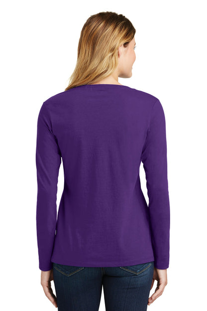 Custom Embroidered Port & Company Women's Long Sleeve Fan Favorite V-Neck Tee. LPC450VLS,Team Purple