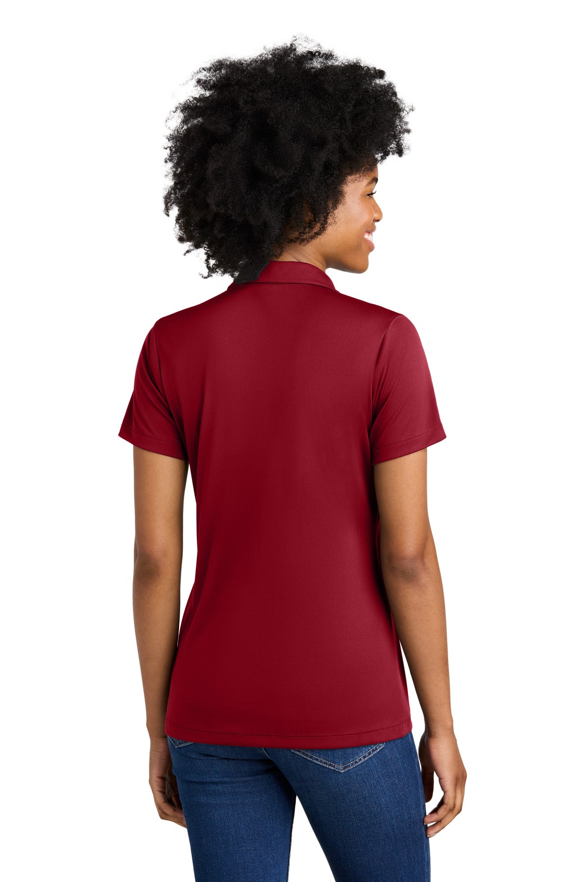 Custom Embroidered Sport-Tek Women's Competitor United Polo LST104,Deep Red/ White