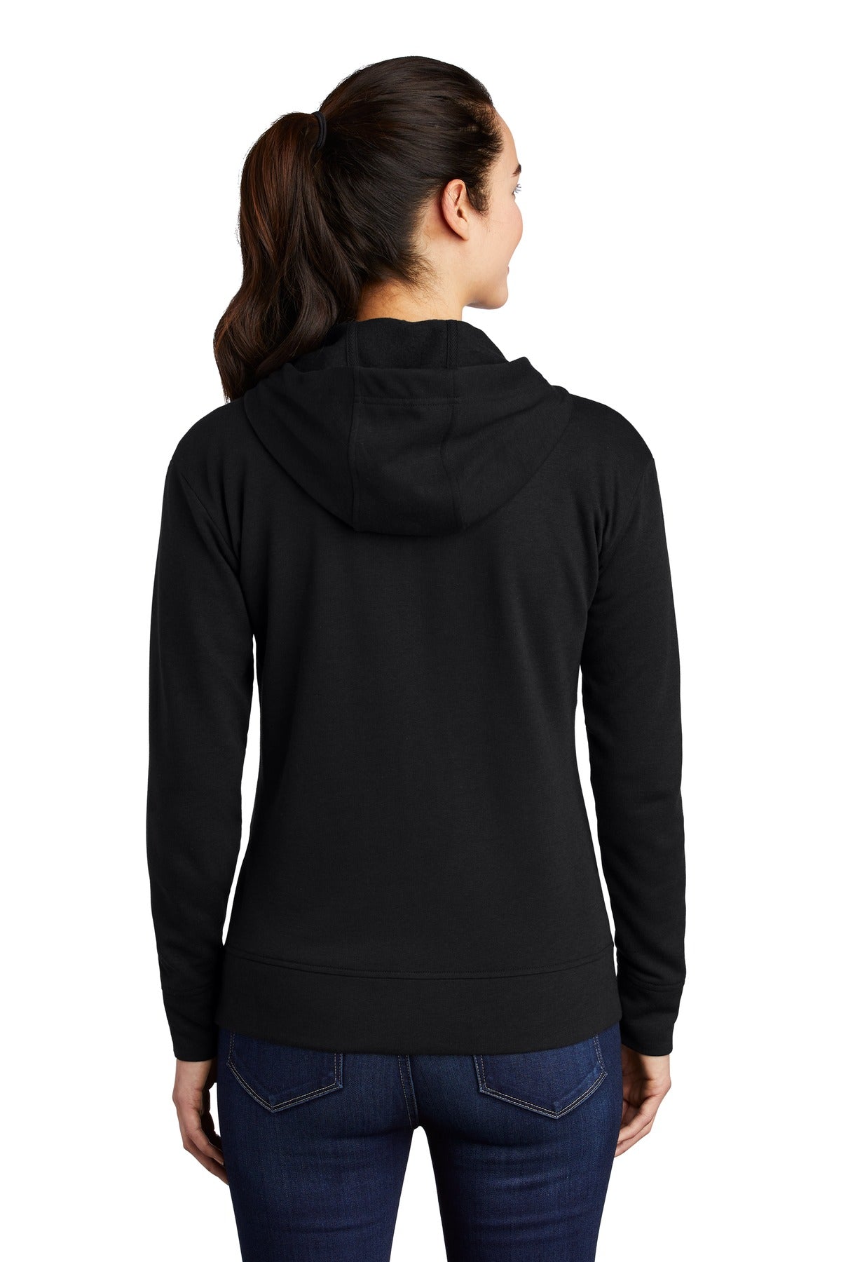 Custom Embroidered Sport-Tek  Women's PosiCharge  Tri-Blend Wicking Fleece Full-Zip Hooded Jacket LST293,Black Triad Solid