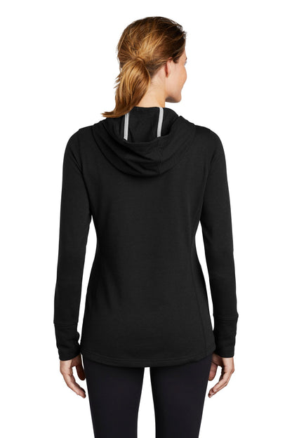 Custom Embroidered Sport-Tek  Women's PosiCharge  Tri-Blend Wicking Fleece Hooded Pullover. LST296,Black Triad Solid