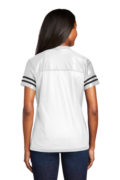 Custom Embroidered Sport-Tek Women's PosiCharge Replica Jersey. LST307,White/ Black