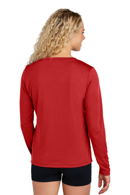 Custom Embroidered Sport-Tek Women's Long Sleeve PosiCharge Competitor V-Neck Tee. LST353LS,Deep Red