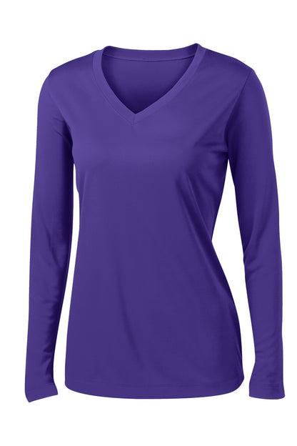 Sport-Tek Women's Long Sleeve PosiCharge Competitor V-Neck Tee. LST353LS Purple