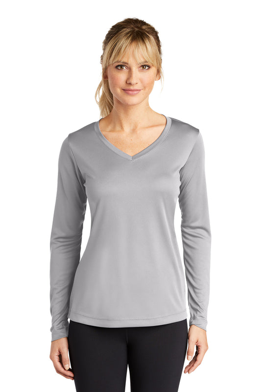 Sport-Tek Women's Long Sleeve PosiCharge Competitor V-Neck Tee. LST353LS Silver