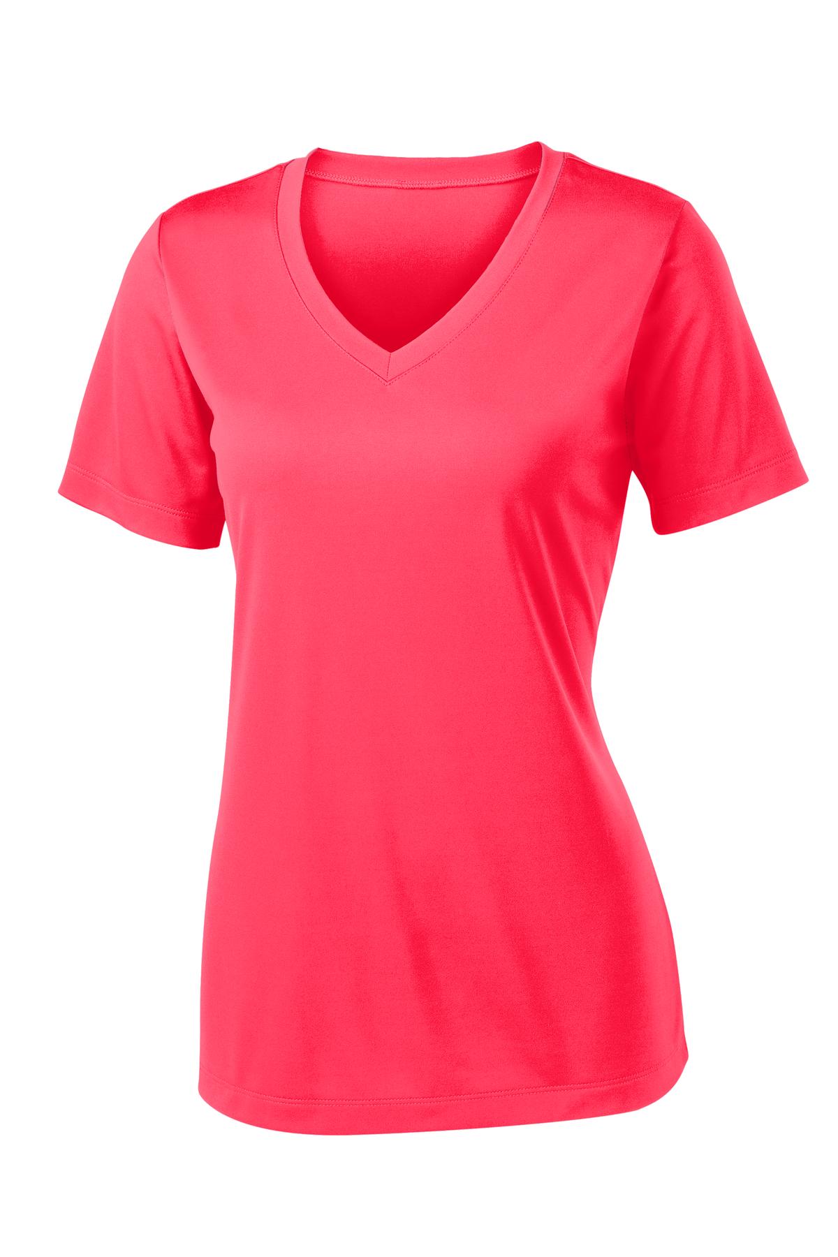 Sport-Tek Women's PosiCharge Competitor V-Neck Tee. LST353 Hot Coral