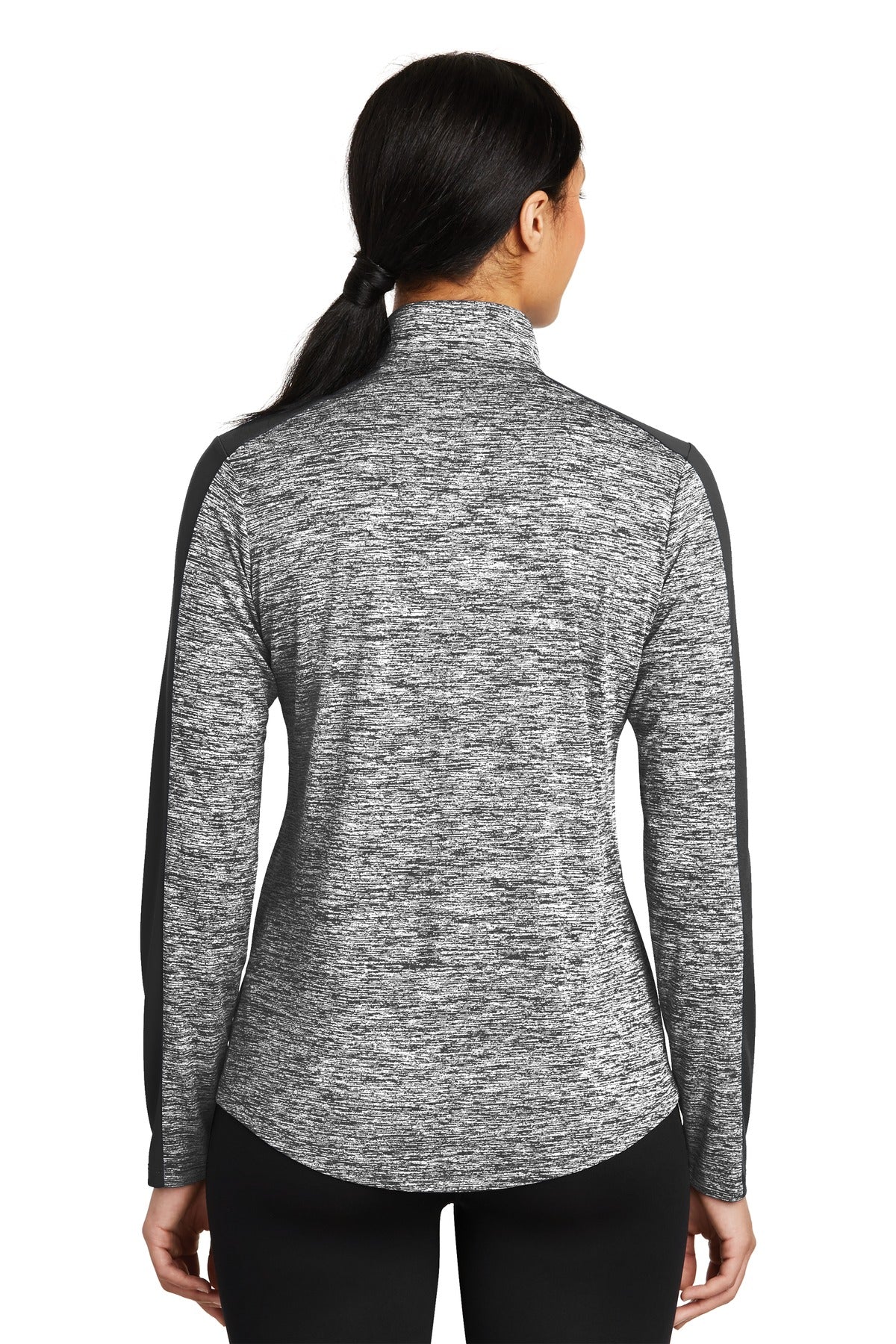 Custom Embroidered Sport-Tek Women's PosiCharge Electric Heather Colorblock 1/4-Zip Pullover. LST397,Black Electric/ Black