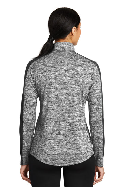 Custom Embroidered Sport-Tek Women's PosiCharge Electric Heather Colorblock 1/4-Zip Pullover. LST397,Black Electric/ Black