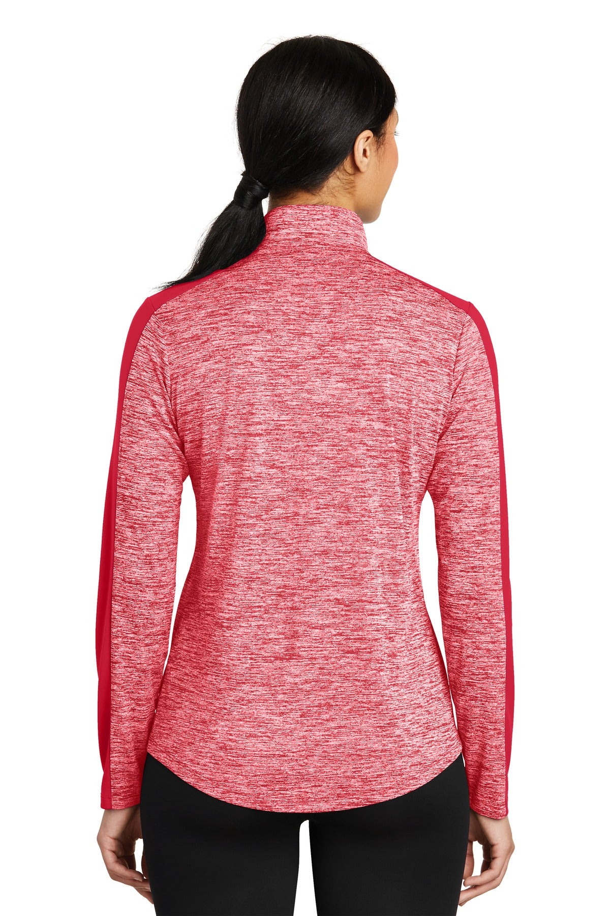 Custom Embroidered Sport-Tek Women's PosiCharge Electric Heather Colorblock 1/4-Zip Pullover. LST397,Deep Red Electric/ Deep Red