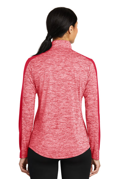 Custom Embroidered Sport-Tek Women's PosiCharge Electric Heather Colorblock 1/4-Zip Pullover. LST397,Deep Red Electric/ Deep Red