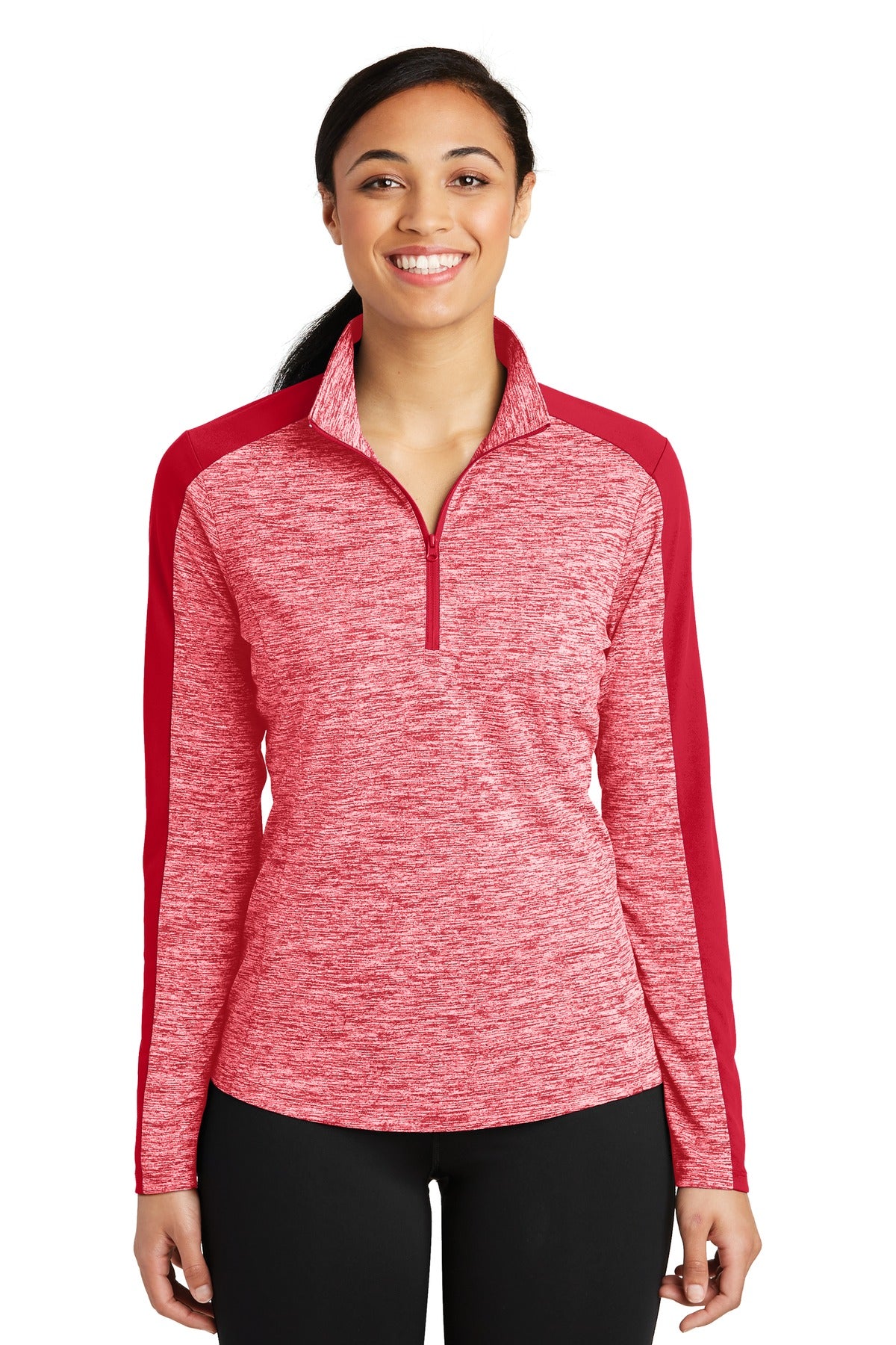 Sport-Tek Women's PosiCharge Electric Heather Colorblock 1/4-Zip Pullover. LST397