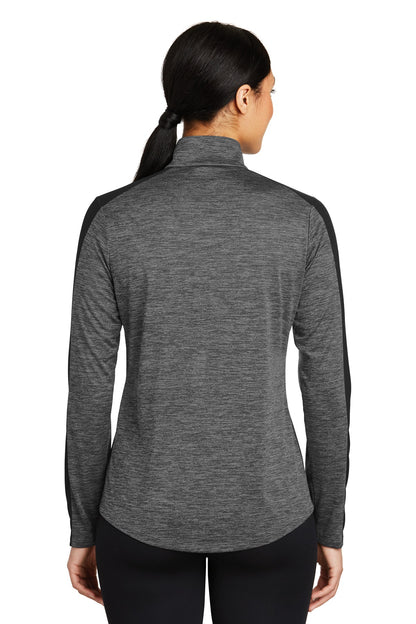 Custom Embroidered Sport-Tek Women's PosiCharge Electric Heather Colorblock 1/4-Zip Pullover. LST397,Grey-Black Electric/ Black