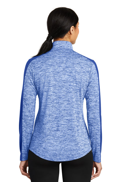 Custom Embroidered Sport-Tek Women's PosiCharge Electric Heather Colorblock 1/4-Zip Pullover. LST397,True Royal Electric/ True Royal