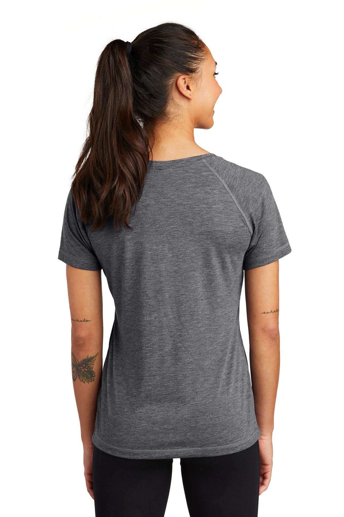 Custom Embroidered Sport-Tek  Women's PosiCharge  Tri-Blend Wicking Scoop Neck Raglan Tee. LST400,Dark Grey Heather