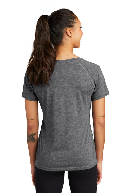 Custom Embroidered Sport-Tek  Women's PosiCharge  Tri-Blend Wicking Scoop Neck Raglan Tee. LST400,Dark Grey Heather