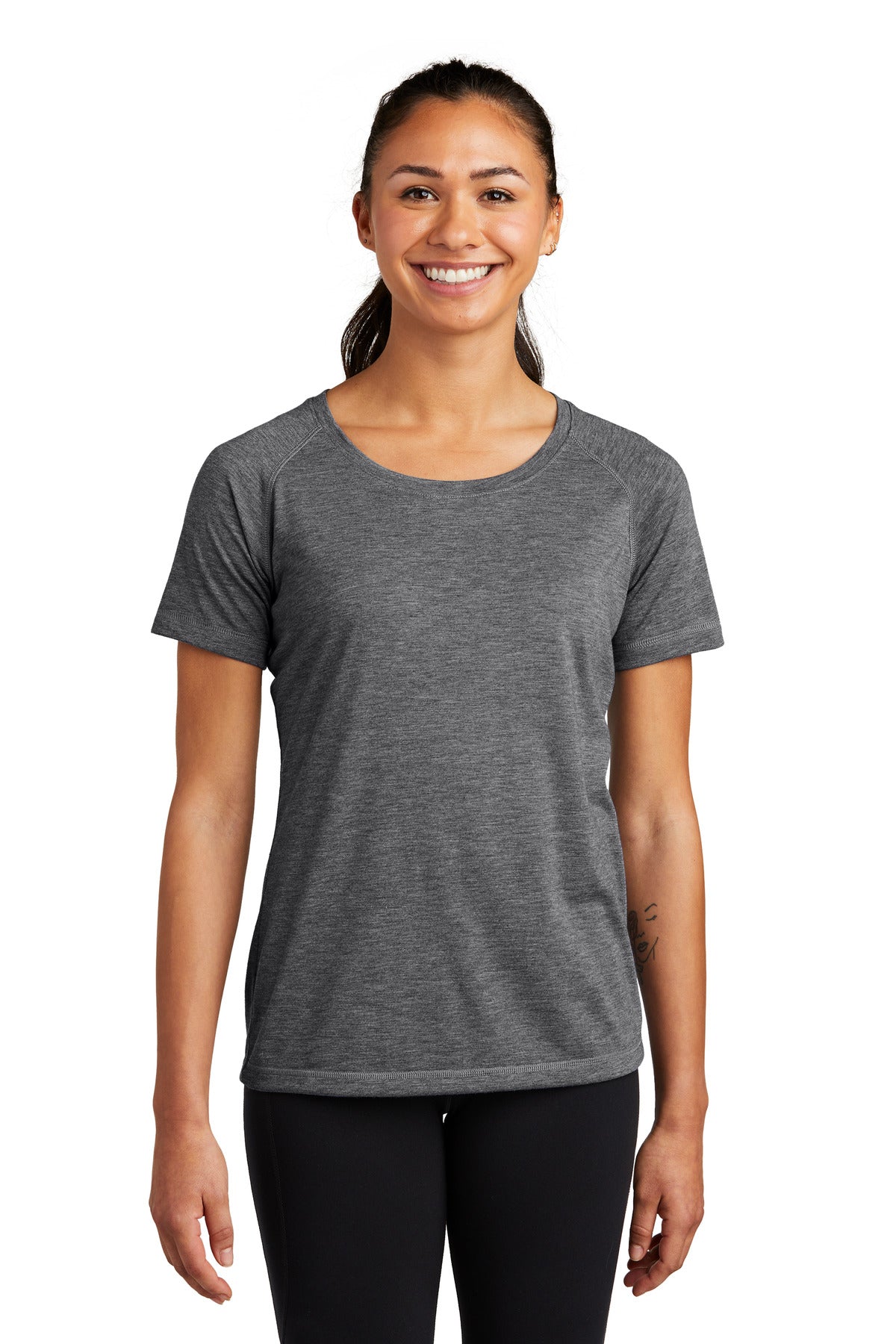 Sport-Tek  Women's PosiCharge  Tri-Blend Wicking Scoop Neck Raglan Tee. LST400