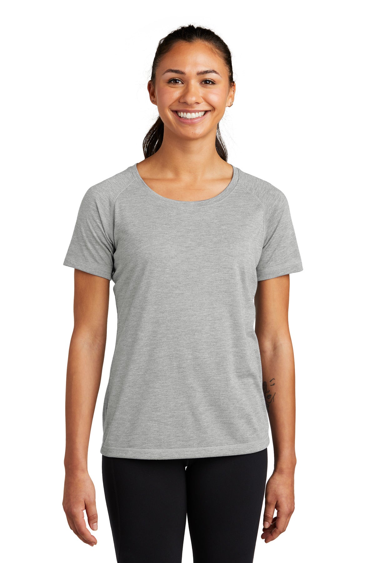 Sport-Tek  Women's PosiCharge  Tri-Blend Wicking Scoop Neck Raglan Tee. LST400