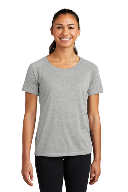 Sport-Tek  Women's PosiCharge  Tri-Blend Wicking Scoop Neck Raglan Tee. LST400
