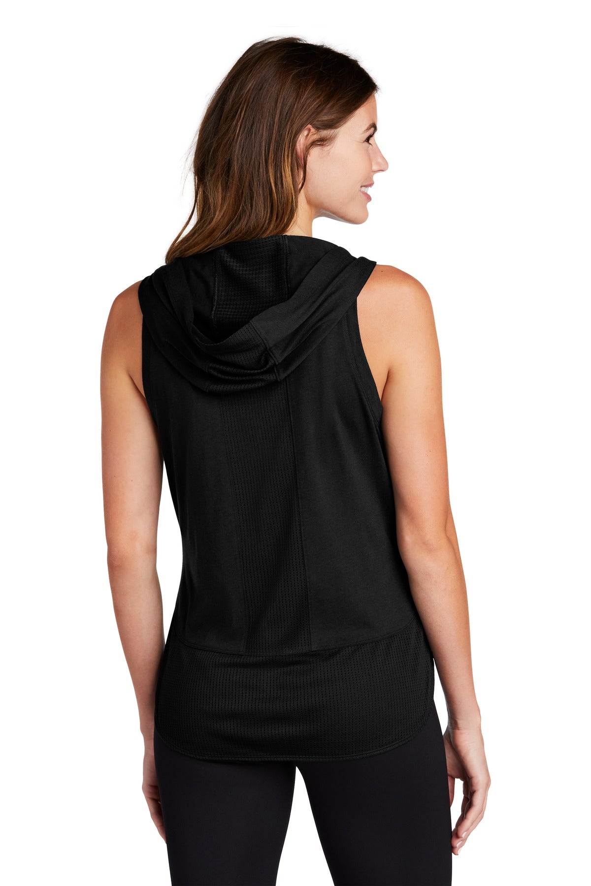 Custom Embroidered Sport-Tek  Women's PosiCharge  Tri-Blend Wicking Draft Hoodie Tank. LST410,Black/ Black Triad Solid