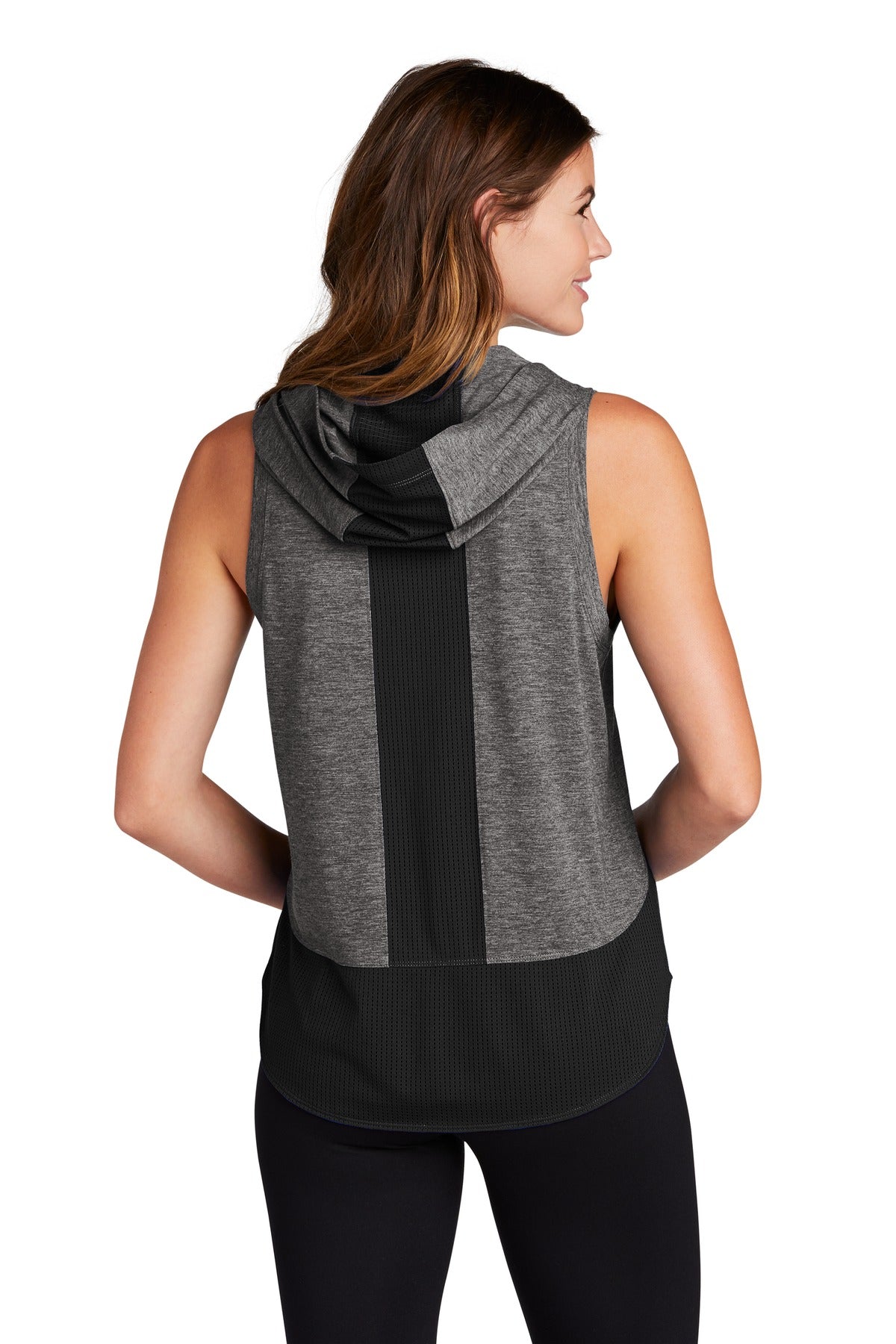 Custom Embroidered Sport-Tek  Women's PosiCharge  Tri-Blend Wicking Draft Hoodie Tank. LST410,Black/ Dark Grey Heather