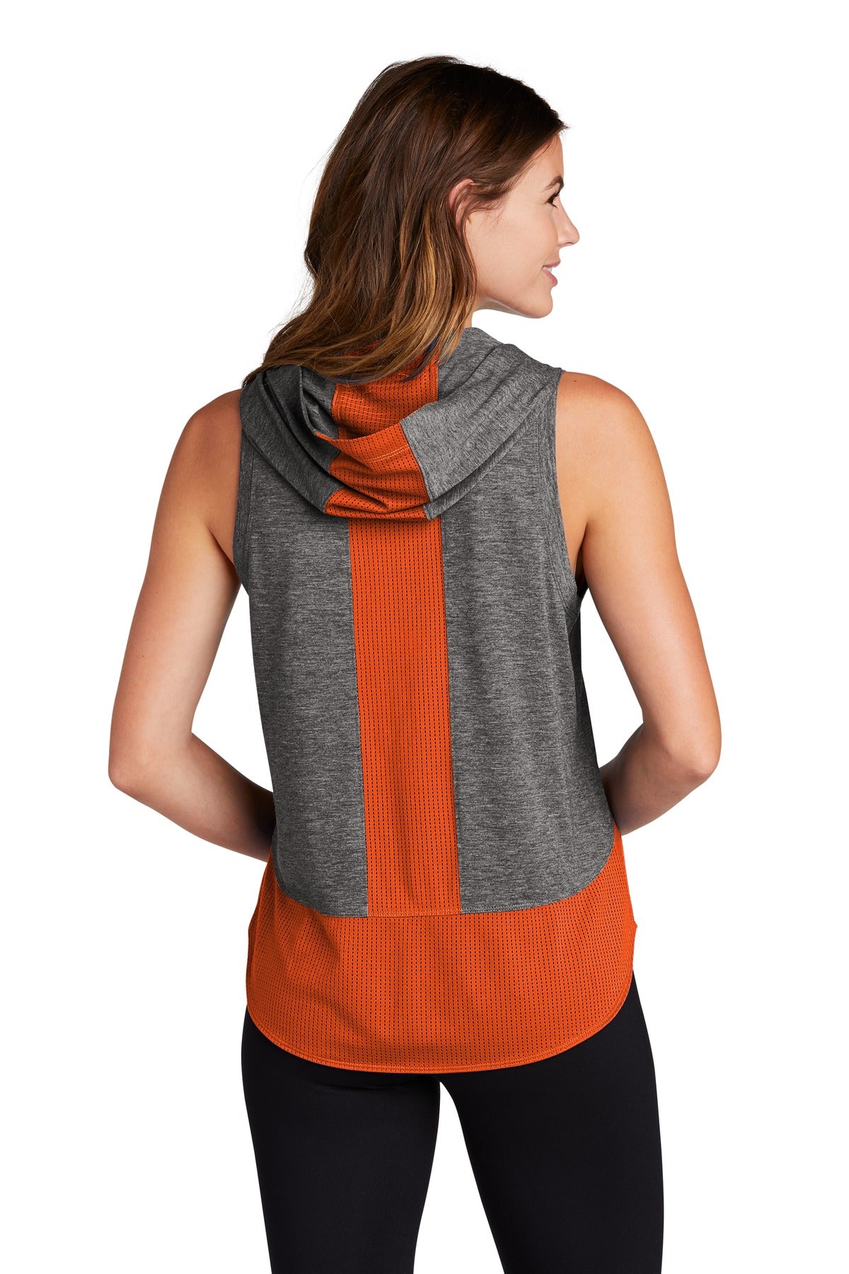 Custom Embroidered Sport-Tek  Women's PosiCharge  Tri-Blend Wicking Draft Hoodie Tank. LST410,Deep Orange/ Dark Grey Heather