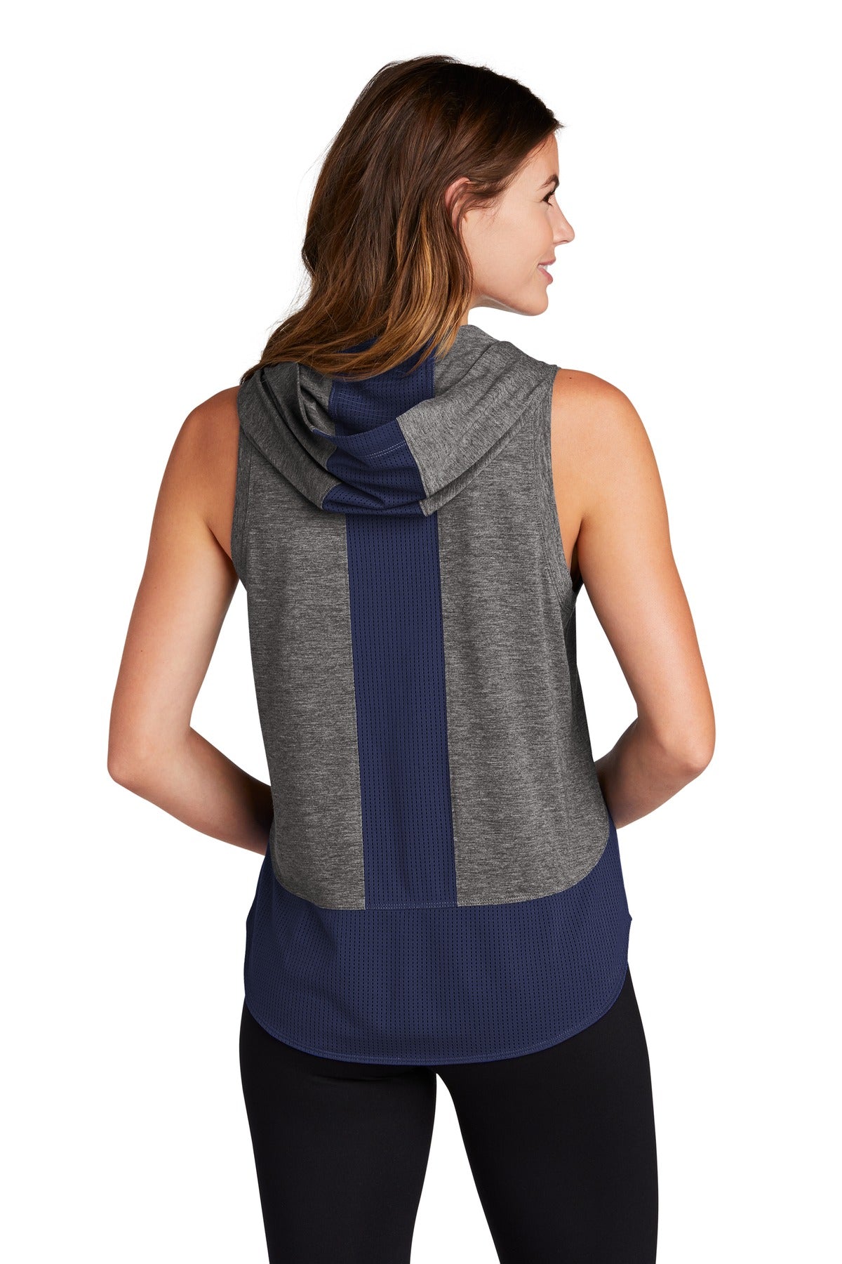 Custom Embroidered Sport-Tek  Women's PosiCharge  Tri-Blend Wicking Draft Hoodie Tank. LST410,True Navy/ Dark Grey Heather
