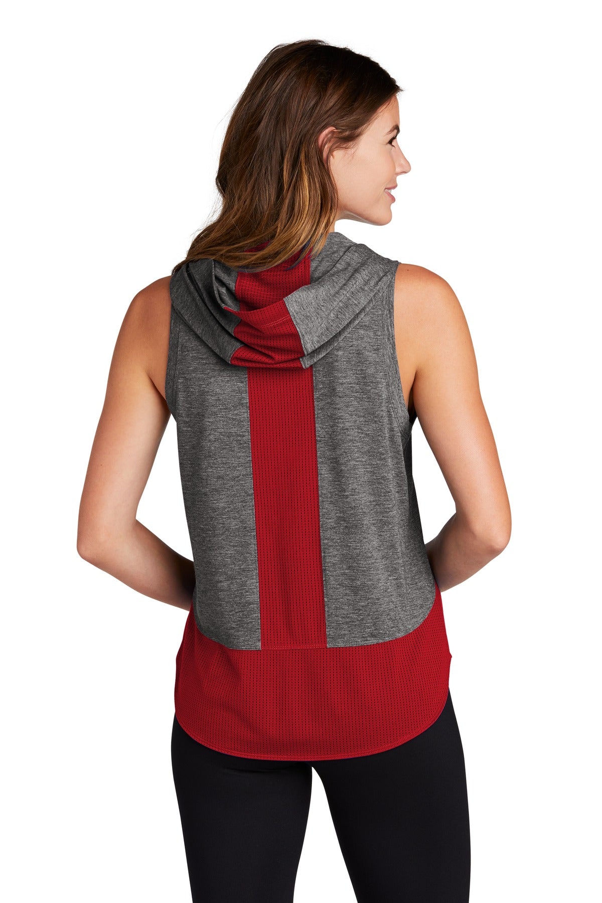 Custom Embroidered Sport-Tek  Women's PosiCharge  Tri-Blend Wicking Draft Hoodie Tank. LST410,True Red/ Dark Grey Heather