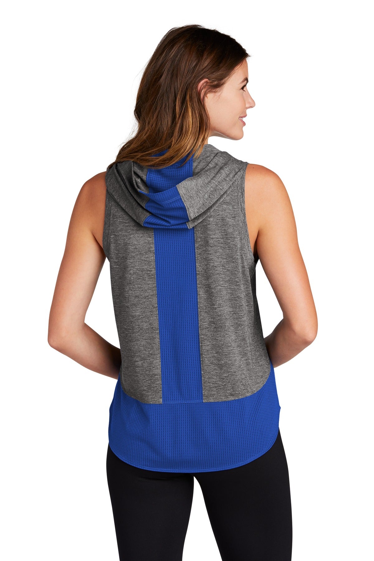 Custom Embroidered Sport-Tek  Women's PosiCharge  Tri-Blend Wicking Draft Hoodie Tank. LST410,True Royal/ Dark Grey Heather