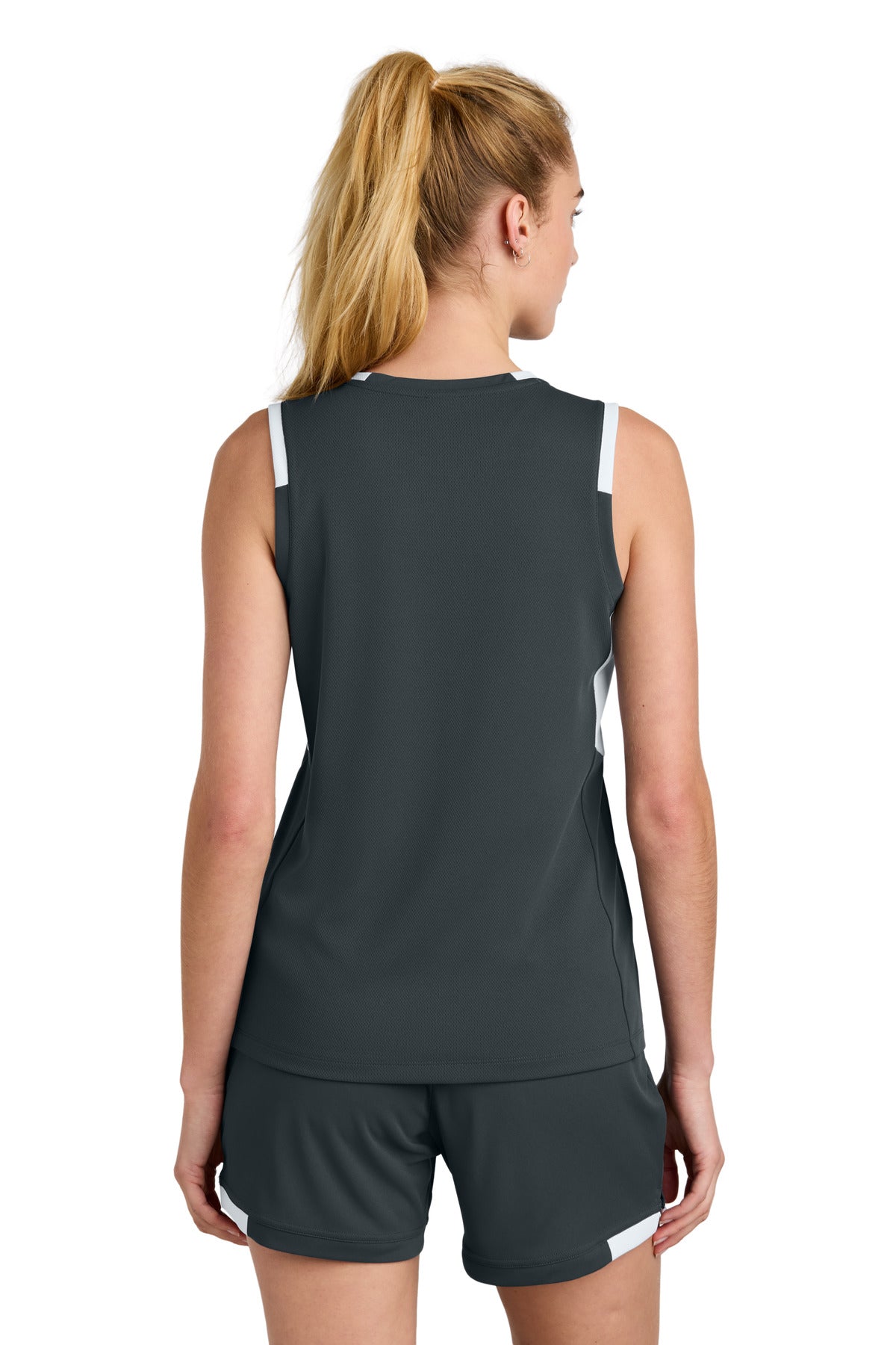 Custom Embroidered Sport-Tek Women's Club Sleeveless V-Neck LST441,Iron Grey/ White