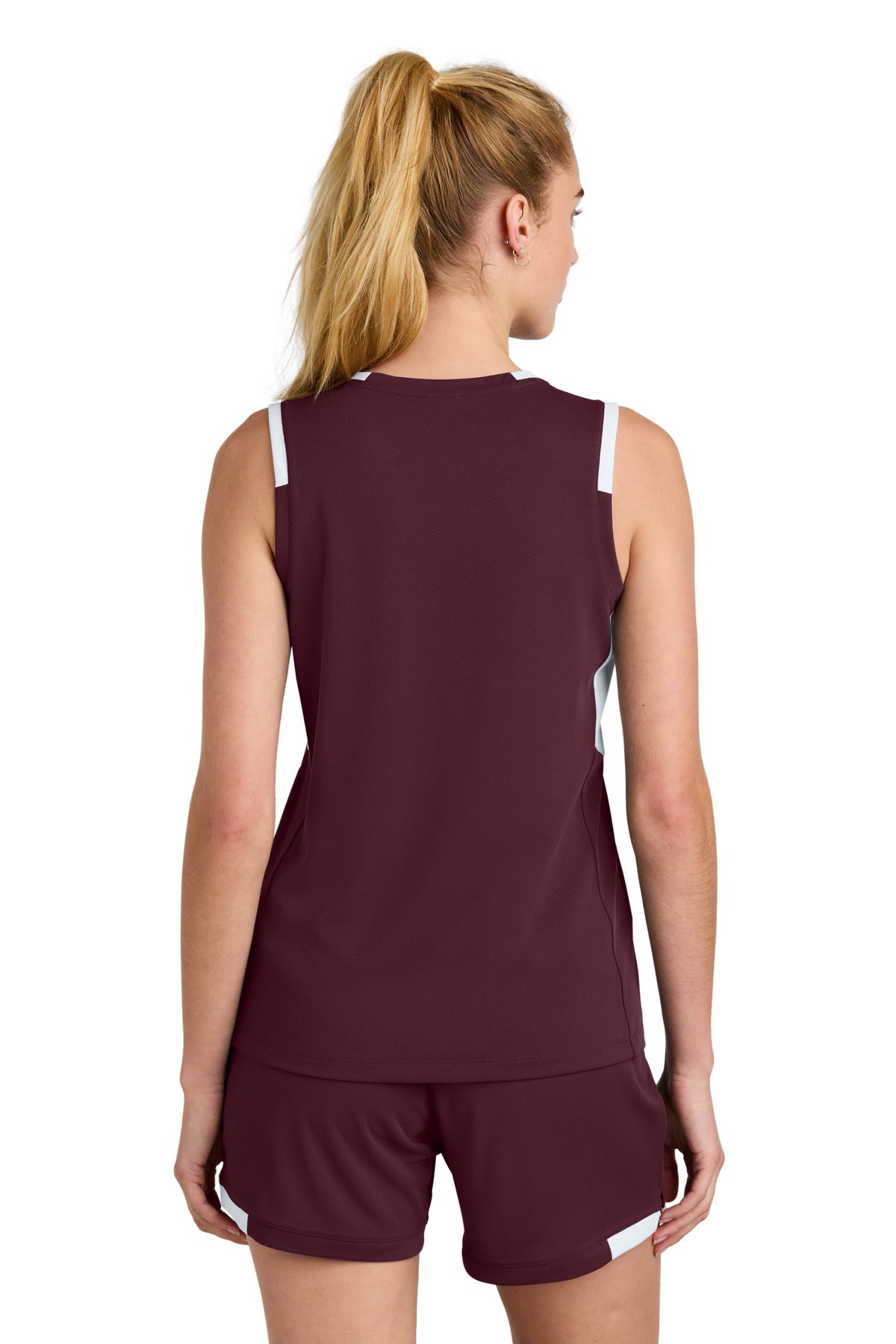 Custom Embroidered Sport-Tek Women's Club Sleeveless V-Neck LST441,Maroon/ White