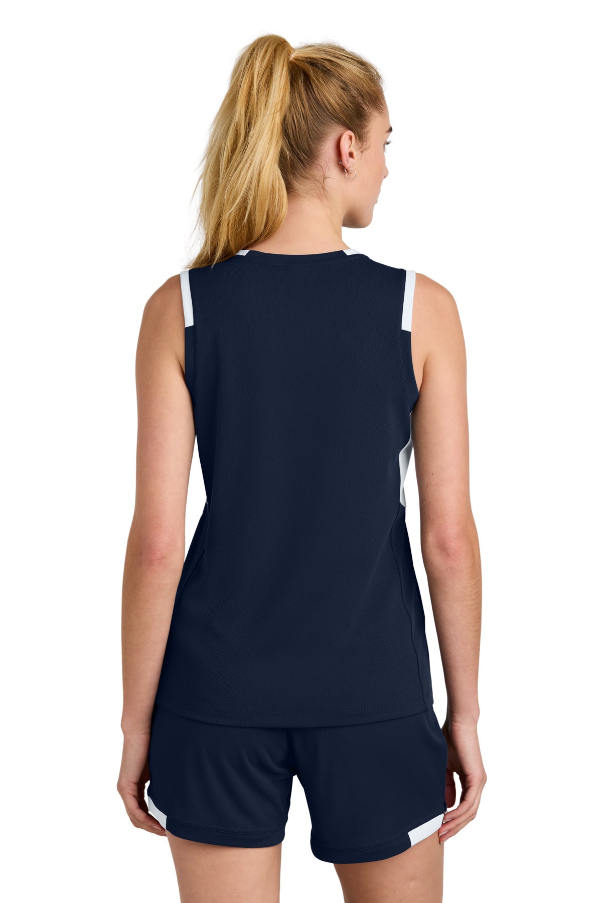 Custom Embroidered Sport-Tek Women's Club Sleeveless V-Neck LST441,True Navy/ White