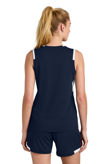 Custom Embroidered Sport-Tek Women's Club Sleeveless V-Neck LST441,True Navy/ White