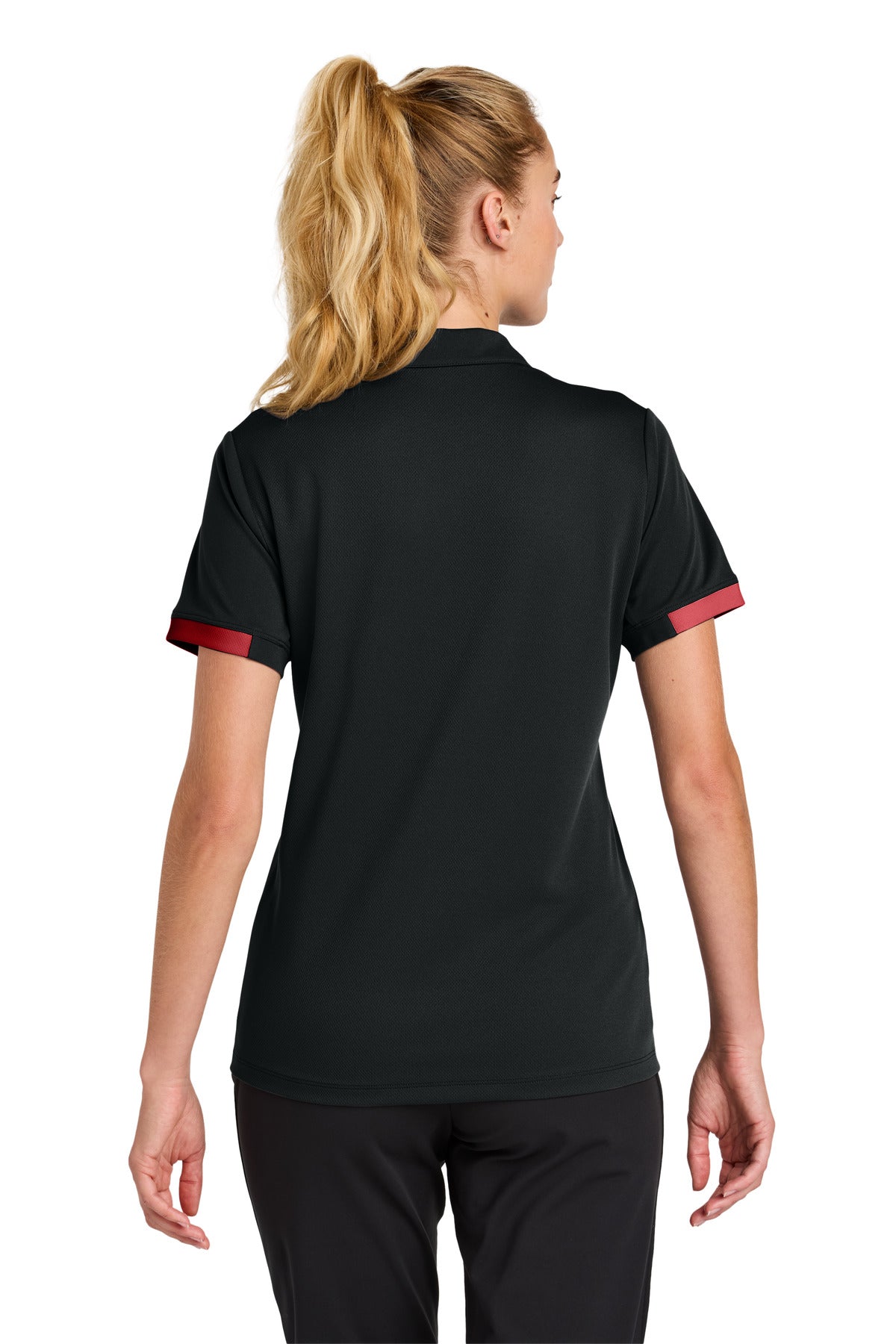Custom Embroidered Sport-Tek Women's Club Colorblock Polo LST444,Black/ Deep Red