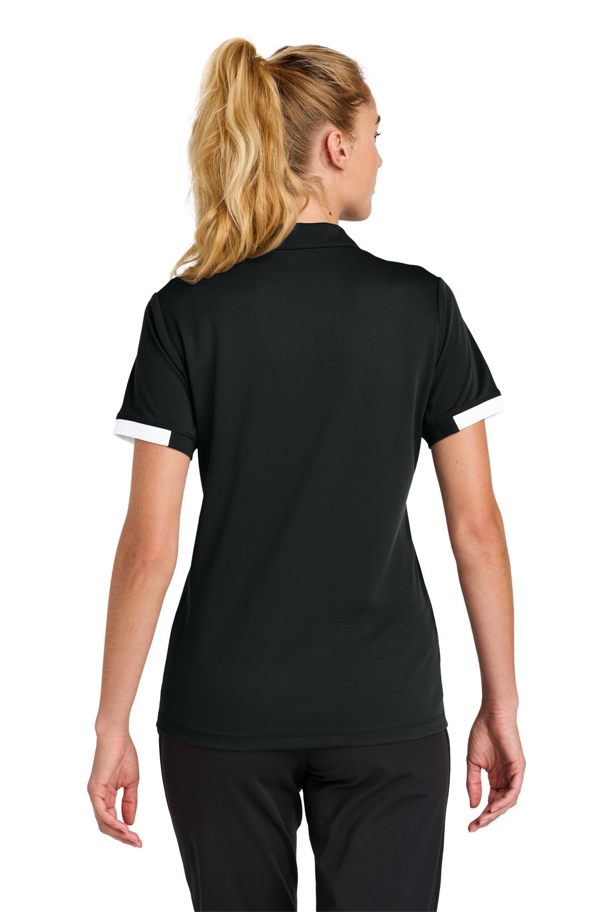 Custom Embroidered Sport-Tek Women's Club Colorblock Polo LST444,Black/ White