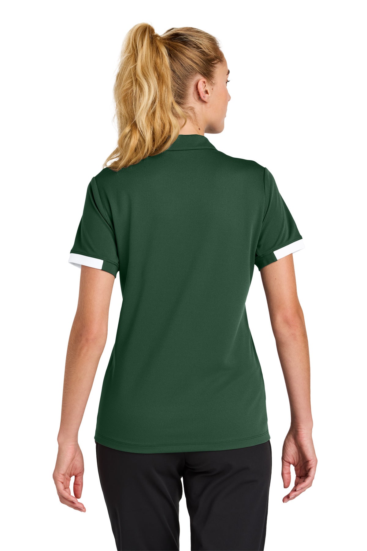 Custom Embroidered Sport-Tek Women's Club Colorblock Polo LST444,Forest Green/ White