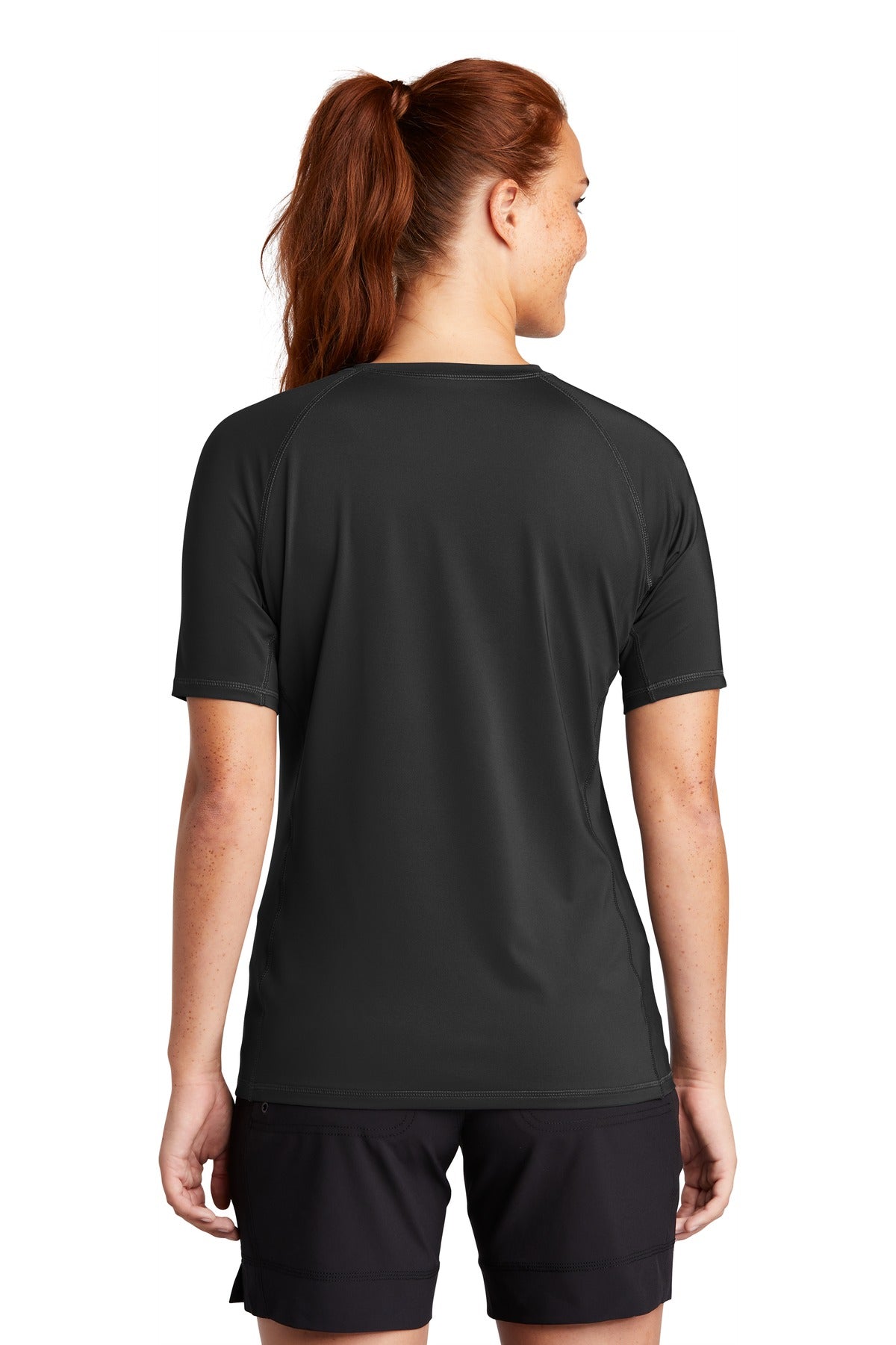 Custom Embroidered Sport-Tek  Women's Rashguard Tee. LST470,Black