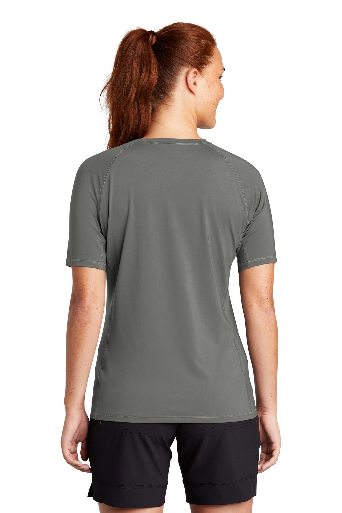 Custom Embroidered Sport-Tek  Women's Rashguard Tee. LST470,Dark Smoke Grey
