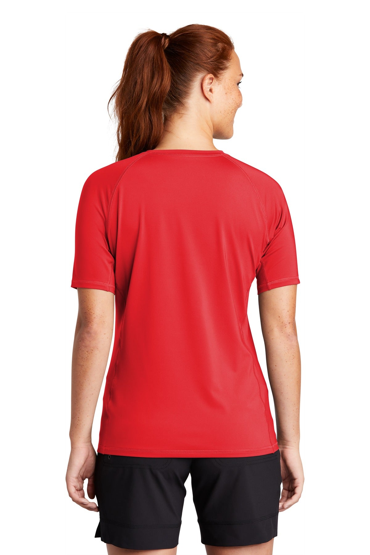 Custom Embroidered Sport-Tek  Women's Rashguard Tee. LST470,True Red