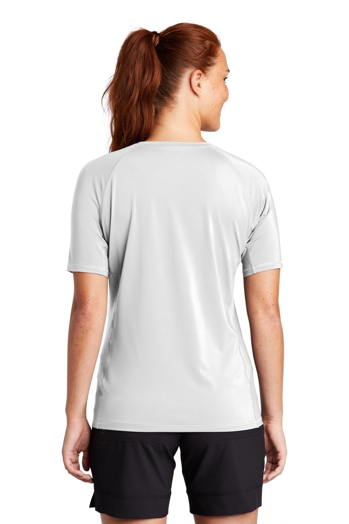 Custom Embroidered Sport-Tek  Women's Rashguard Tee. LST470,White