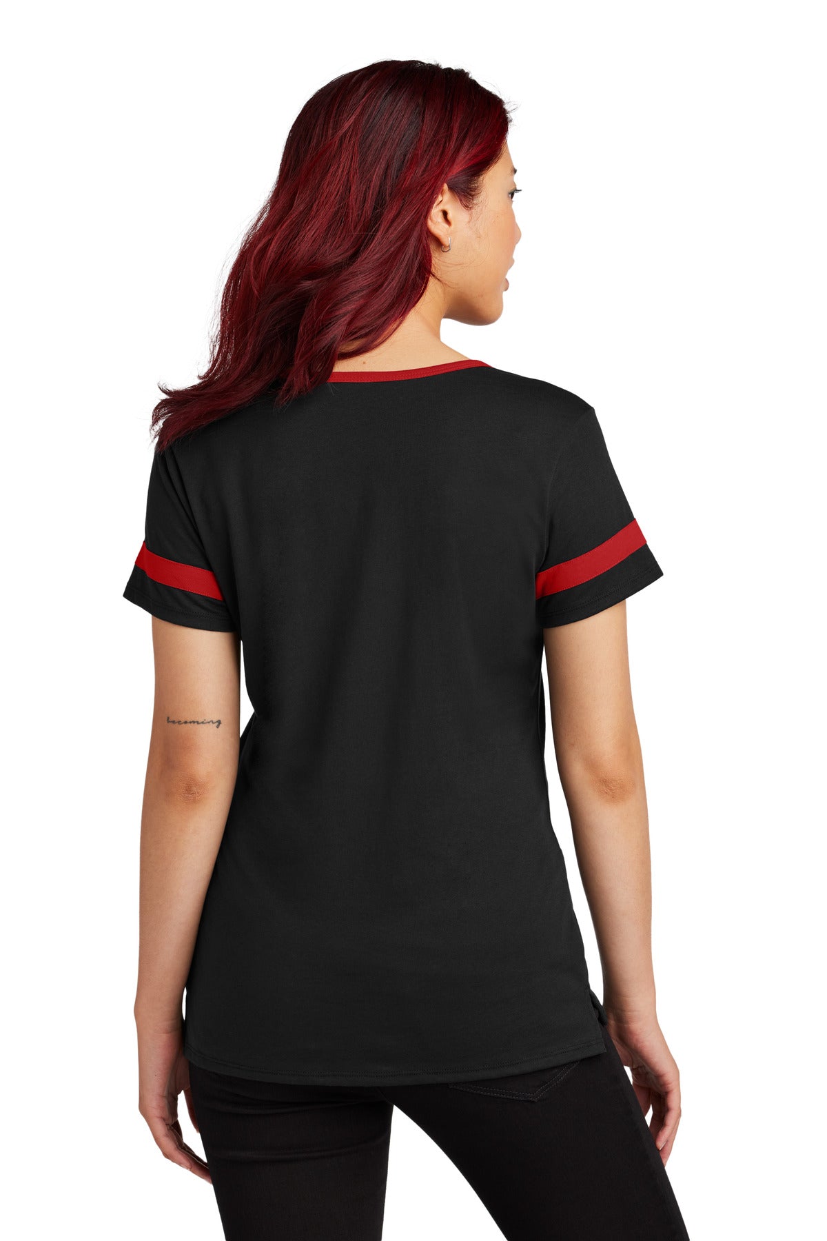 Custom Embroidered Sport-Tek Women's Halftime Notch Neck Tee LST6041,Black/ Deep Red