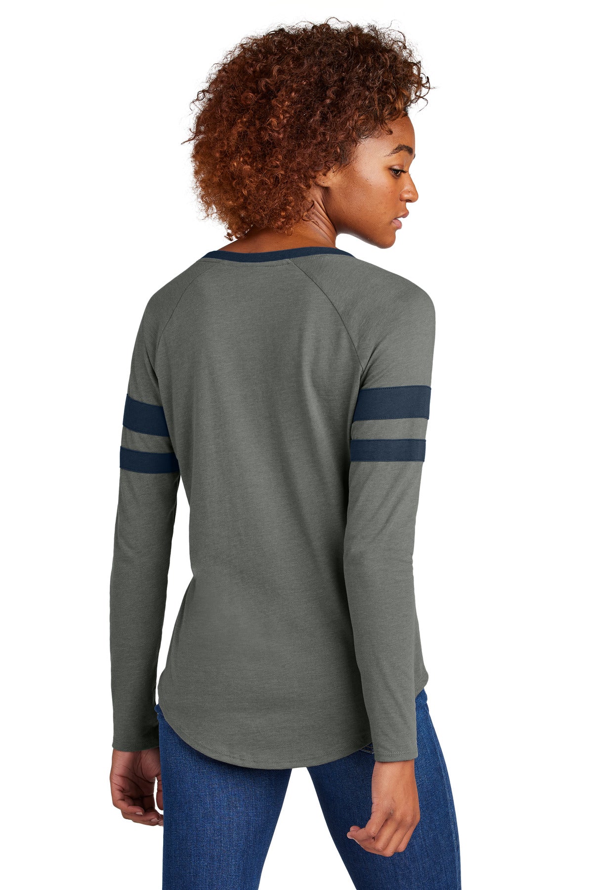 Custom Embroidered Sport-Tek Women's Halftime Stripe Long Sleeve V-Neck Tee LST6043,True Navy/ Vintage Heather