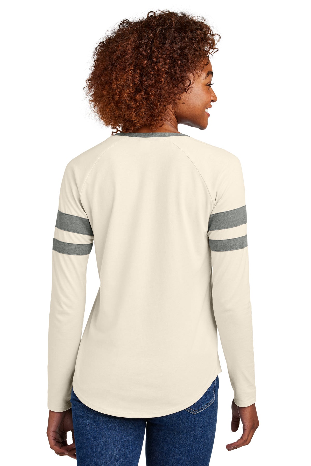 Custom Embroidered Sport-Tek Women's Halftime Stripe Long Sleeve V-Neck Tee LST6043,Vintage Heather/ Ecru