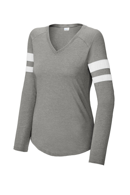 Sport-Tek Women's Halftime Stripe Long Sleeve V-Neck Tee LST6043