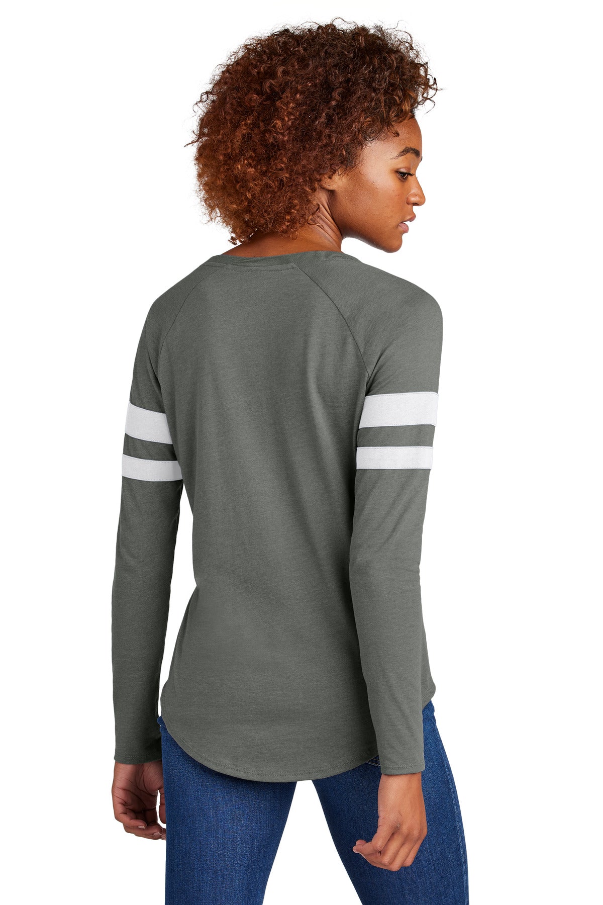 Custom Embroidered Sport-Tek Women's Halftime Stripe Long Sleeve V-Neck Tee LST6043,White/ Vintage Heather