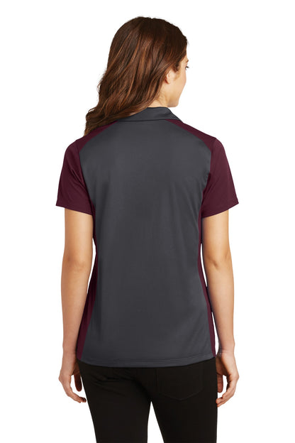 Custom Embroidered Sport-Tek Women's Colorblock Micropique Sport-Wick Polo. LST652,Iron Grey/ Maroon
