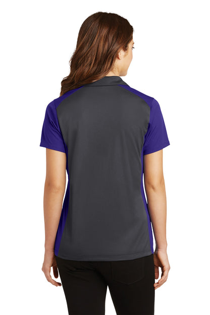Custom Embroidered Sport-Tek Women's Colorblock Micropique Sport-Wick Polo. LST652,Iron Grey/ Purple