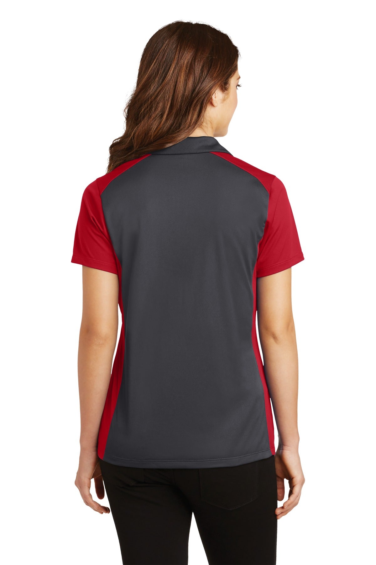 Custom Embroidered Sport-Tek Women's Colorblock Micropique Sport-Wick Polo. LST652,Iron Grey/ True Red