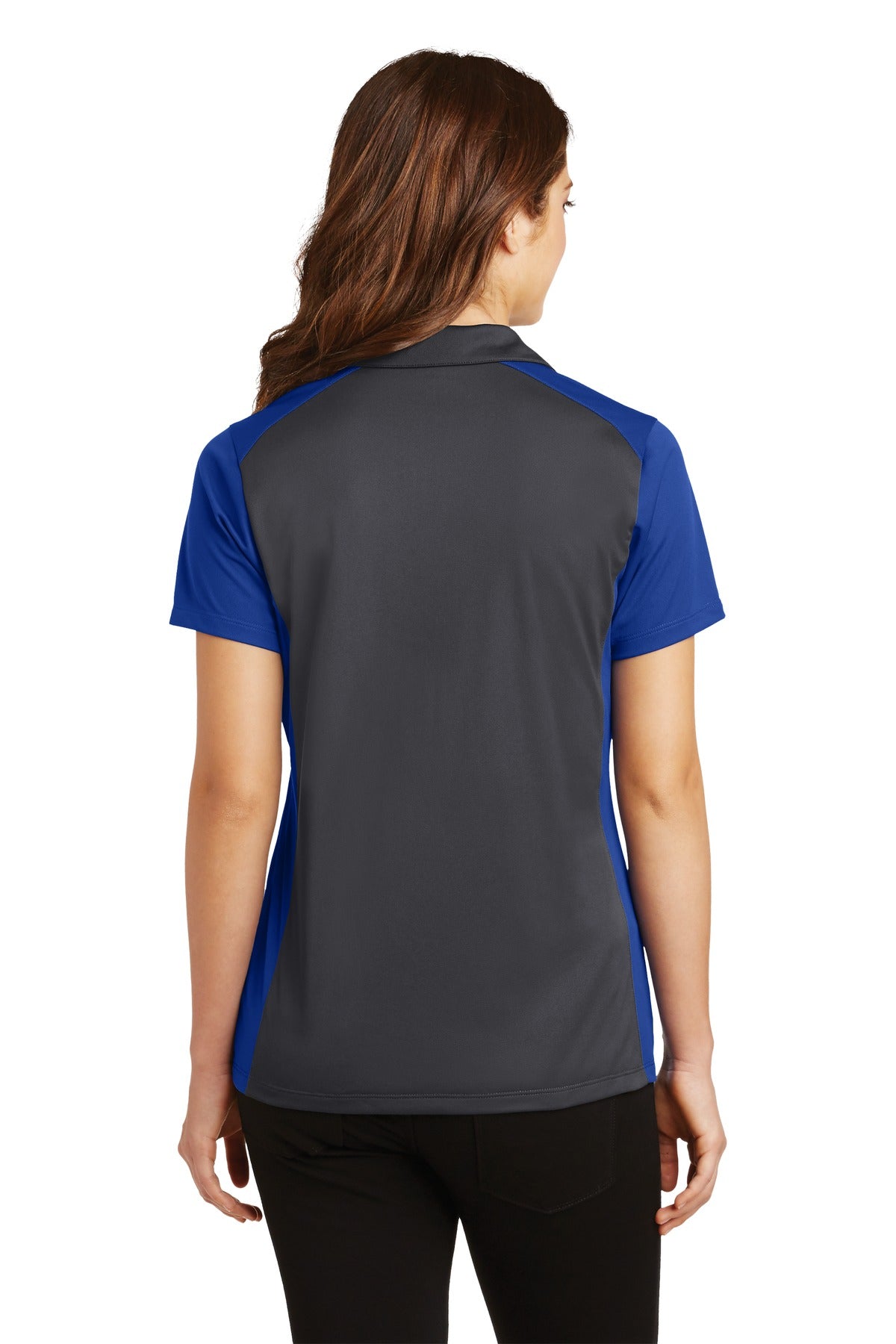 Custom Embroidered Sport-Tek Women's Colorblock Micropique Sport-Wick Polo. LST652,Iron Grey/ True Royal