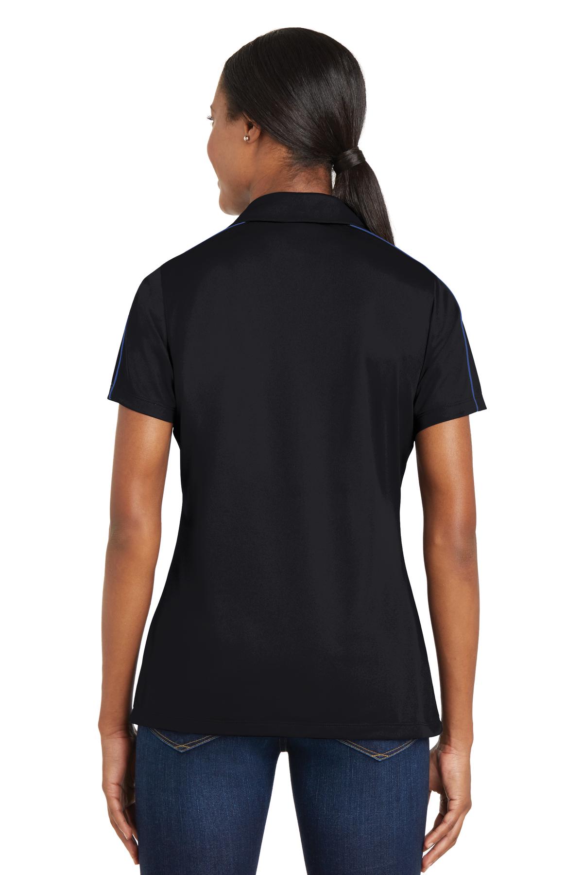 Custom Embroidered Sport-Tek Women's Micropique Sport-Wick Piped Polo. LST653,Black/ True Royal