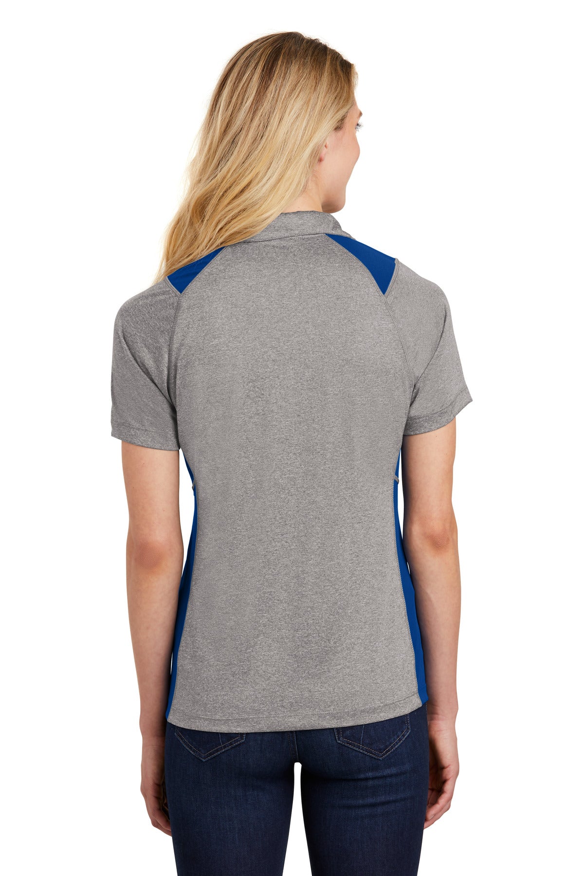 Custom Embroidered Sport-Tek Women's Heather Colorblock Contender Polo. LST665,Vintage Heather/ True Royal